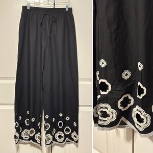 Entro Black Pants with White Embroidered Details